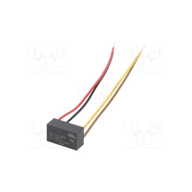 1 pcs x RECOM - RCD-24-0.70/W - Converter: DC/DC, Uin: 4.5÷36V, Uout: 2÷35VDC, Iout: 700mA, cables