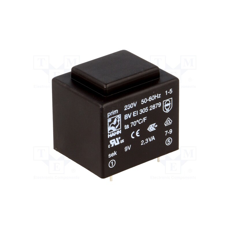1 pcs x HAHN - BV EI 305 2879 - Transformer: encapsulated, 2.3VA, 230VAC, 9V, 255mA, PCB, BVEI