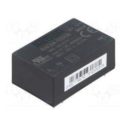 1 pcs x RECOM - RAC04-15SGB - Converter: AC/DC, 4W, 85÷305VAC, Usup: 120÷430VDC, Uout: 15VDC, 78%