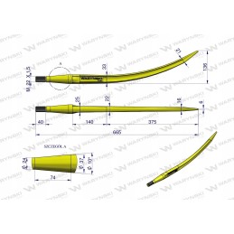 Loader hook, bent, closing l 680mm crocodile