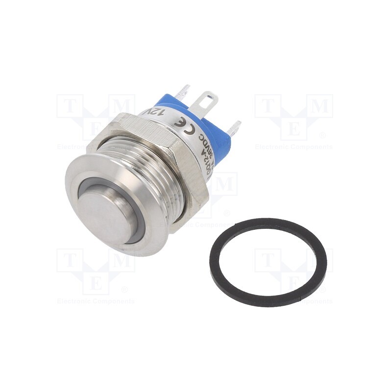 1 pcs x ONPOW - GQ12-AH-10E/J/R/12V/S - Switch: vandal resistant, Pos: 2, SPST-NO, 2A/36VDC, IP65, OFF-(ON)