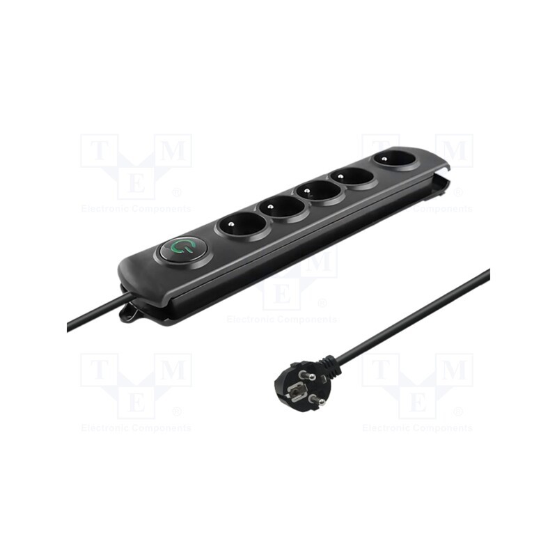 1 pcs x QOLTEC - 50271 - Plug socket strip: protective, Sockets: 5, 230VAC, 10A, black