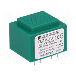 1 pcs x BREVE TUFVASSONS - TEZ2/D230/24-24V - Transformer: encapsulated, 2VA, 230VAC, 24V, 24V, 41.6mA, 41.6mA