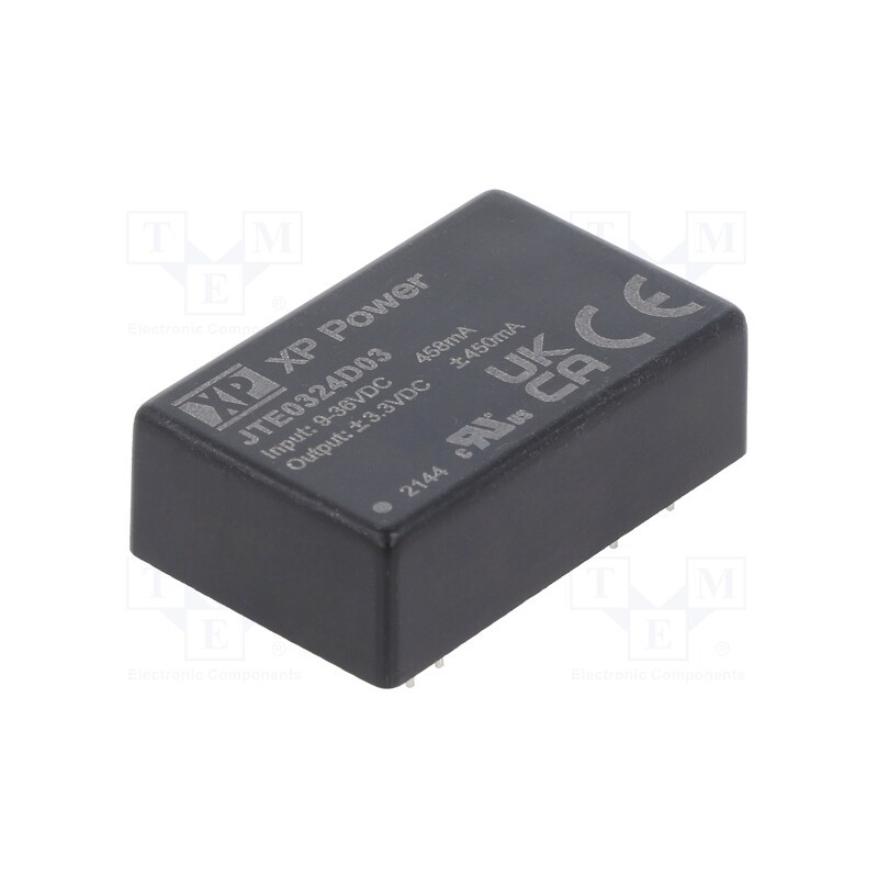 1 pcs x XP POWER - JTE0324D03 - Converter: DC/DC, 3W, Uin: 9÷36V, Uout: 3.3VDC, Uout2: -3.3VDC, DIP24