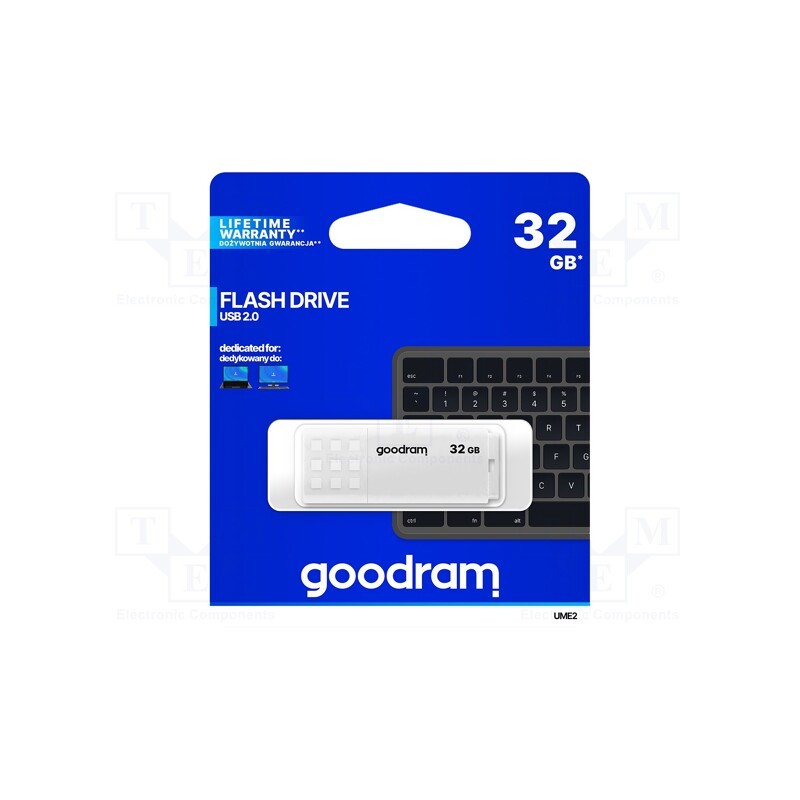 1 pcs x GOODRAM - UME2-0320W0R11 - Pendrive, USB 2.0, 32GB, R: 20MB/s, W: 5MB/s, USB A, white