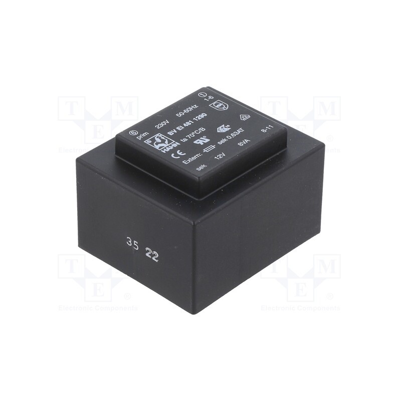 20 pcs x HAHN - BV EI 481 1290 - Transformer: encapsulated, 8VA, 230VAC, 12V, 667mA, PCB, BVEI