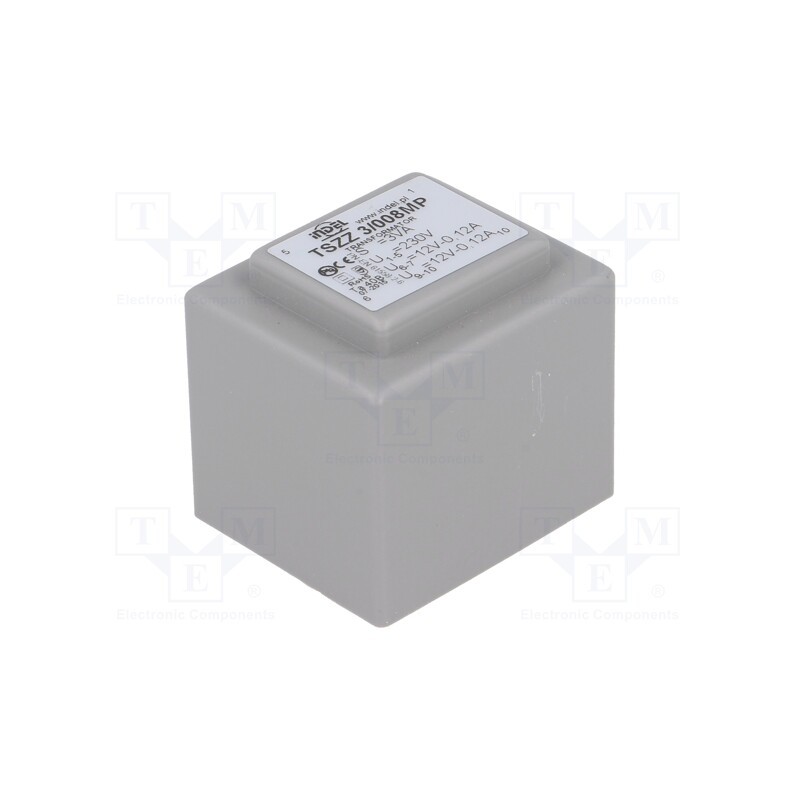 1 pcs x INDEL - TSZZ3/008MP - Transformer: encapsulated, 3VA, 230VAC, 12V, 12V, 120mA, 120mA, PCB