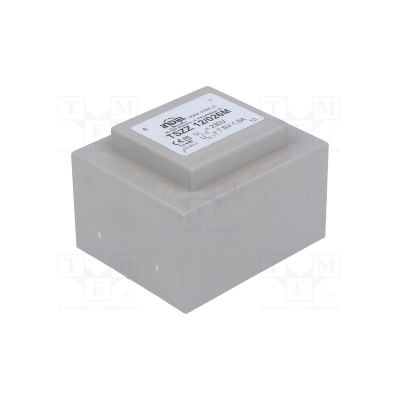 1 pcs x INDEL - TSZZ12/026M - Transformer: encapsulated, 12VA, 230VAC, 7.5V, 1.6A, PCB, IP00