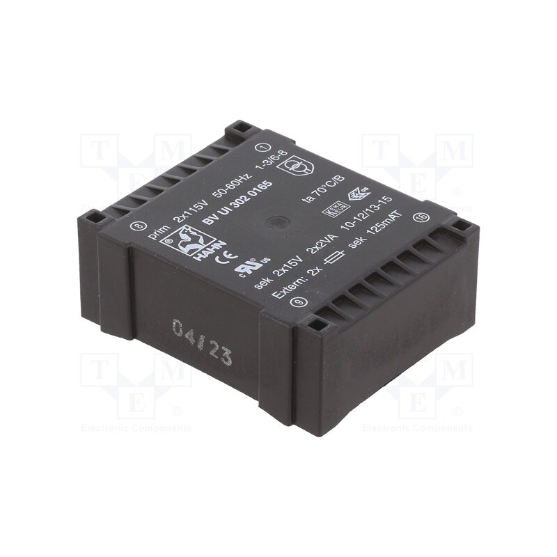 20 pcs x HAHN - BV UI 302 0165 - Transformer: encapsulated, 4VA, 115VACx2, 15V, 15V, 133mA, 133mA