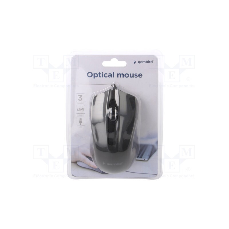 1 pcs x GEMBIRD - MUS-3B-01 - Optical mouse, black, USB A, wired, 1.35m, No.of butt: 3