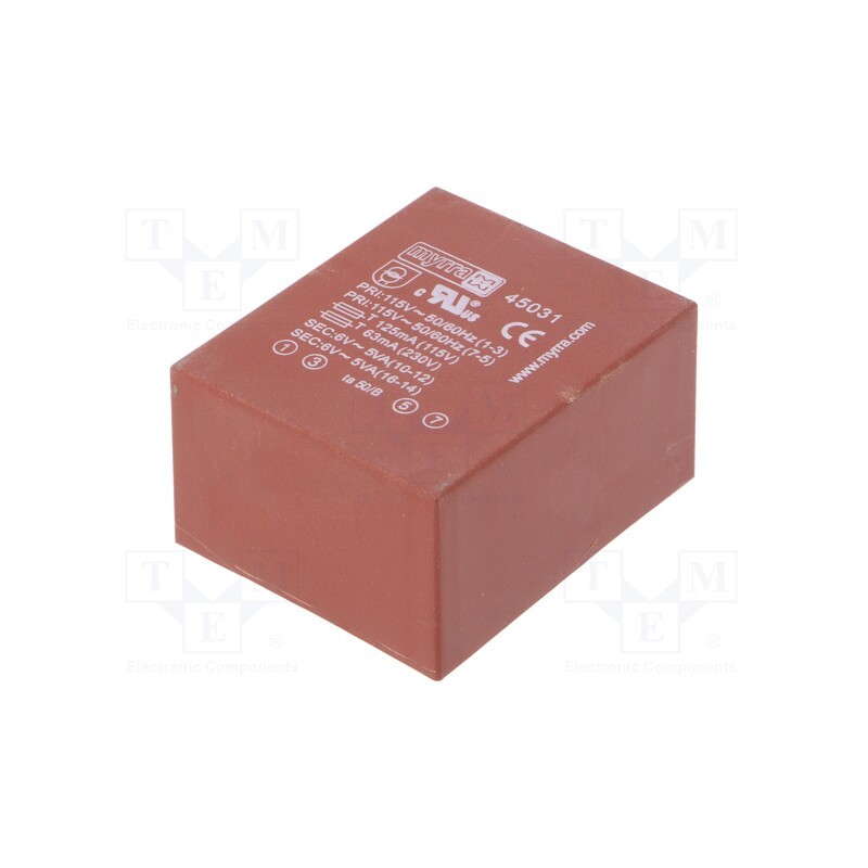 1 pcs x MYRRA - 45031 - Transformer: encapsulated, 10VA, 115VAC,230VAC, 6V, 6V, 833mA, PCB