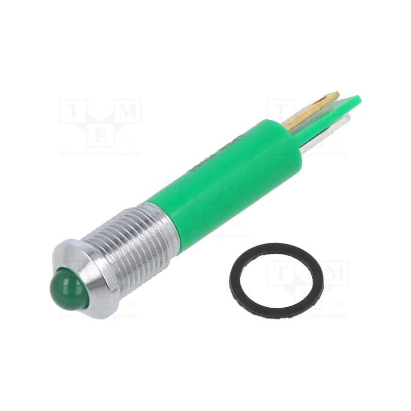 1 pcs x APEM - Q8P1CXXG12E - Indicator: LED, prominent, green, Ø8mm, IP67, brass, ØLED: 5mm, Q8