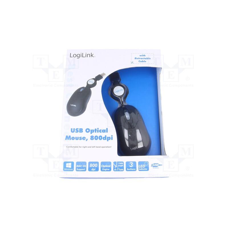 1 pcs x LOGILINK - ID0016 - Optical mouse, black, USB, wired, 0.7m, No.of butt: 3