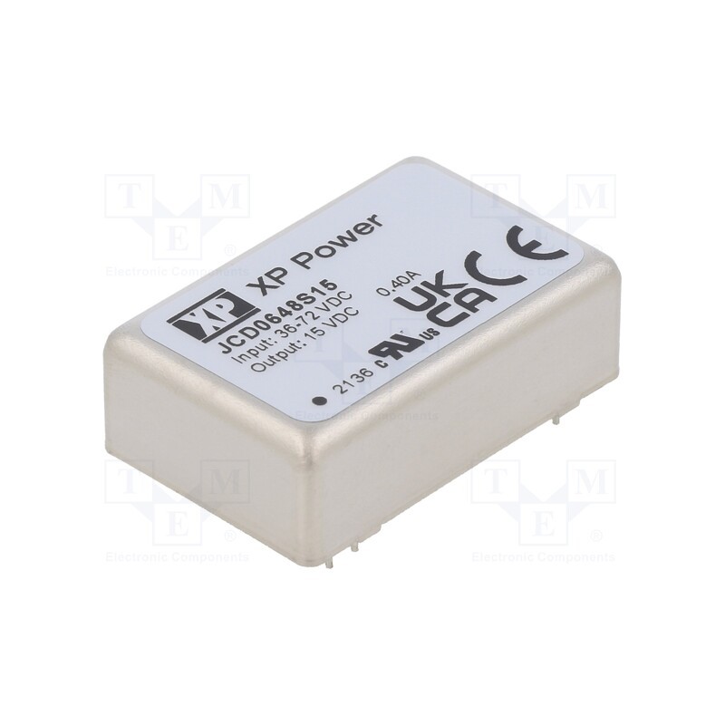 1 pcs x XP POWER - JCD0648S15 - Converter: DC/DC, 6W, Uin: 36÷72V, Uout: 15VDC, Iout: 400mA, 266kHz