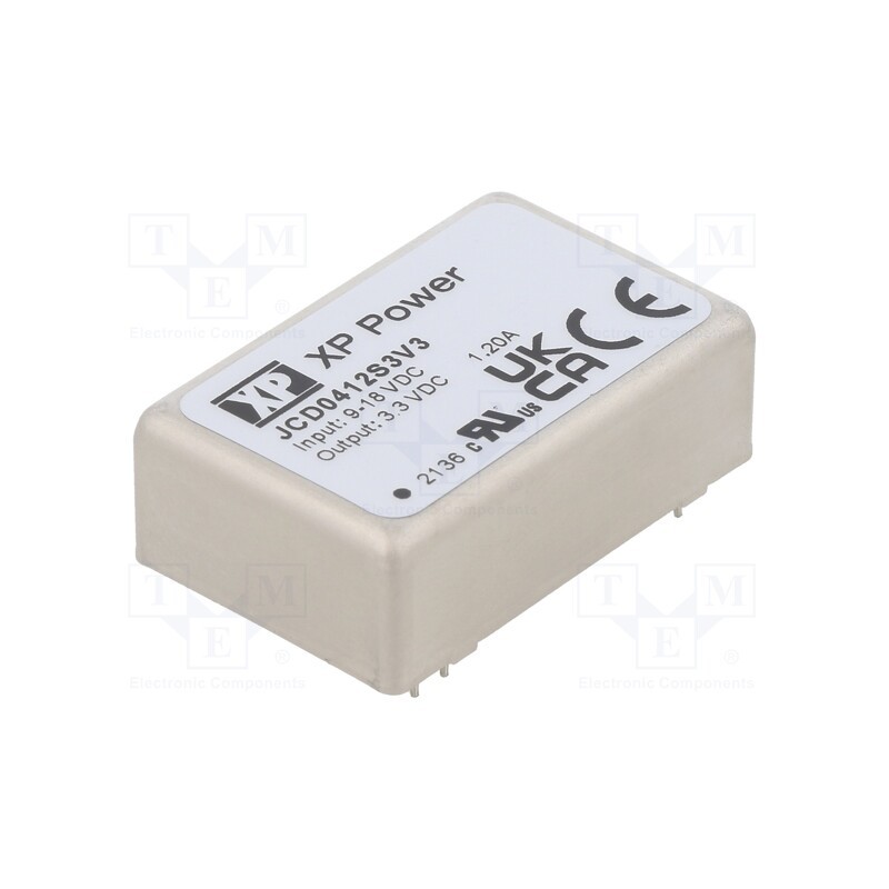 1 pcs x XP POWER - JCD0412S3V3 - Converter: DC/DC, 4W, Uin: 9÷18V, Uout: 3.3VDC, Iout: 1200mA, 266kHz