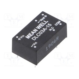 1 pcs x MEAN WELL - DLC03A-15 - Converter: DC/DC, 3W, Uin: 9÷18V, Uout: 15VDC, Uout2: -15VDC, DIP16
