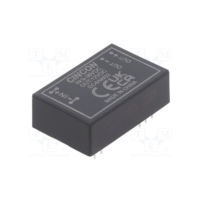 1 pcs x CINCON - EC4AW02 - Converter: DC/DC, 3.3/6W, Uin: 9÷36V, Uout: 12VDC, Iout: 470mA, THT