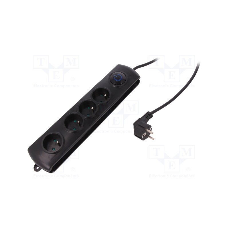 1 pcs x QOLTEC - 50104 - Plug socket strip: protective, Sockets: 4, 250VAC, 10A, black, 1.5m