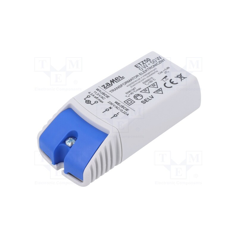 1 pcs x ZAMEL - ETZ50 - Transformer: electronic, 50VA, 230VAC, 11.5V, IP20, 95x41.5x27.5mm