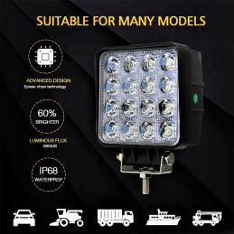 LED halogen work lamp, 16 diodes, tractor