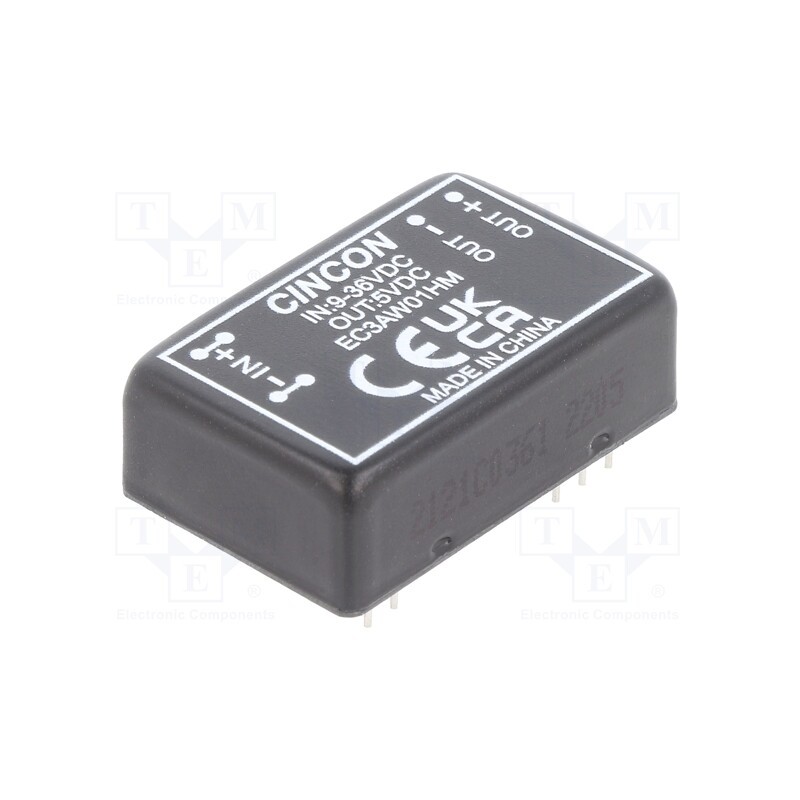 1 pcs x CINCON - EC3AW01HM - Converter: DC/DC, 3W, Uin: 9÷36V, Uout: 5VDC, Iout: 600mA, DIP24, THT