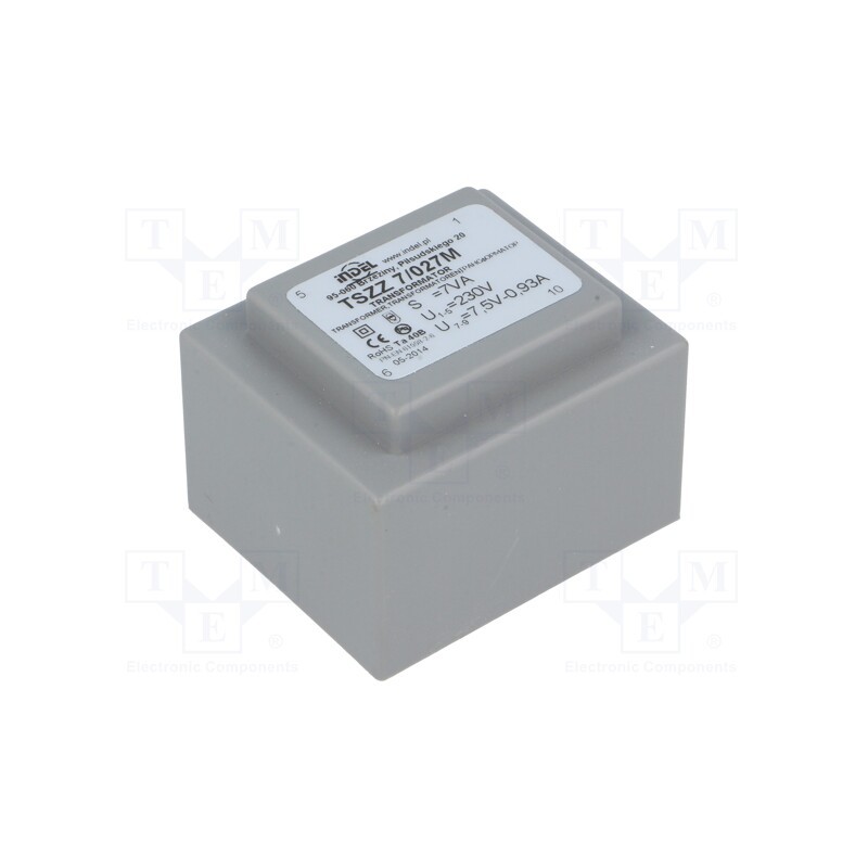 1 pcs x INDEL - TSZZ7/027M - Transformer: encapsulated, 7VA, 230VAC, 7.5V, 930mA, PCB, IP00