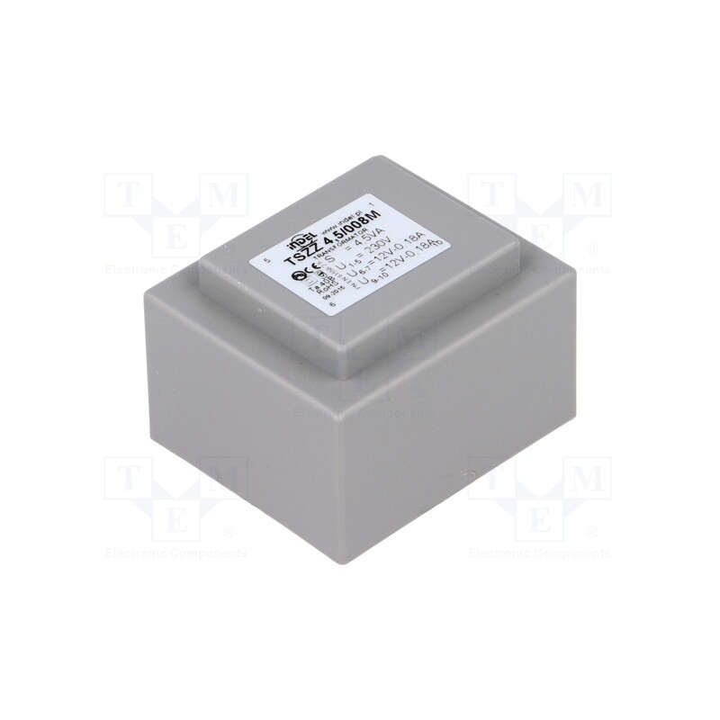 1 pcs x INDEL - TSZZ4.5/008M - Transformer: encapsulated, 4.5VA, 230VAC, 12V, 12V, 180mA, 180mA