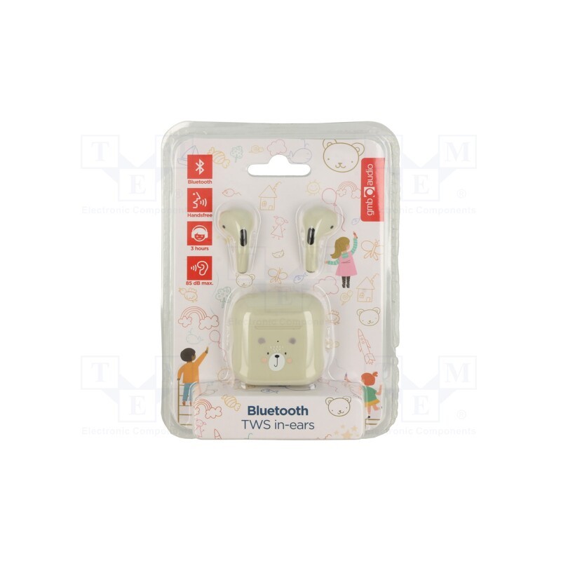 1 pcs x GEMBIRD - TWS-01 - Wireless headphones with microphone, white, USB C, 20Hz÷20kHz