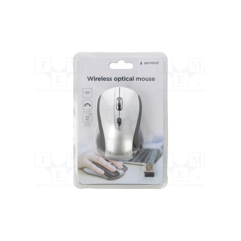 1 pcs x GEMBIRD - MUSW-4B-02-BS - Optical mouse, black,silver, USB A, wireless, 10m, No.of butt: 4