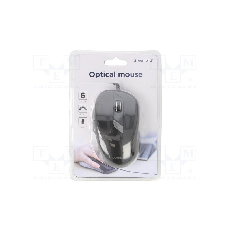 1 pcs x GEMBIRD - MUS-6B-01 - Optical mouse, black, USB A, wired, Features: DPI change button