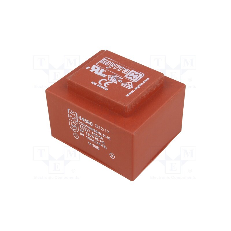 1 pcs x MYRRA - 44380 - Transformer: encapsulated, 30VA, 230VAC, 9V, 9V, 1667mA, 1667mA, PCB