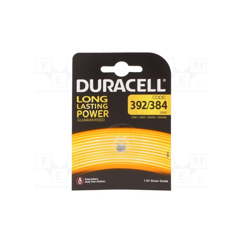 1 pcs x DURACELL - 392 - Battery: silver, 1.5V, 384,392,LR41,coin,R736,SR41, Ø7.9x3.6mm