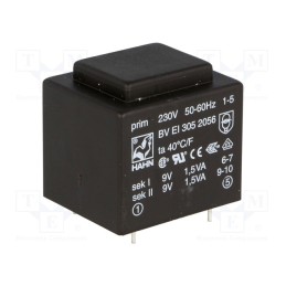 1 pcs x HAHN - BV EI 305 2056 - Transformer: encapsulated, 3VA, 230VAC, 9V, 9V, 167mA, 167mA, PCB