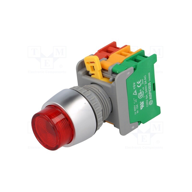 1 pcs x AUSPICIOUS - LBL22-1O/C R, W/O LAMP - Switch: push-button, 22mm, Stabl.pos: 1, NC + NO, red, 3A/230VAC