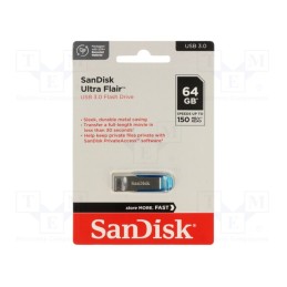 1 pcs x SANDISK - SDCZ73-064G-G46B - Pendrive, USB 3.0, 64GB, R: 150MB/s, USB A, ULTRA FLAIR, blue