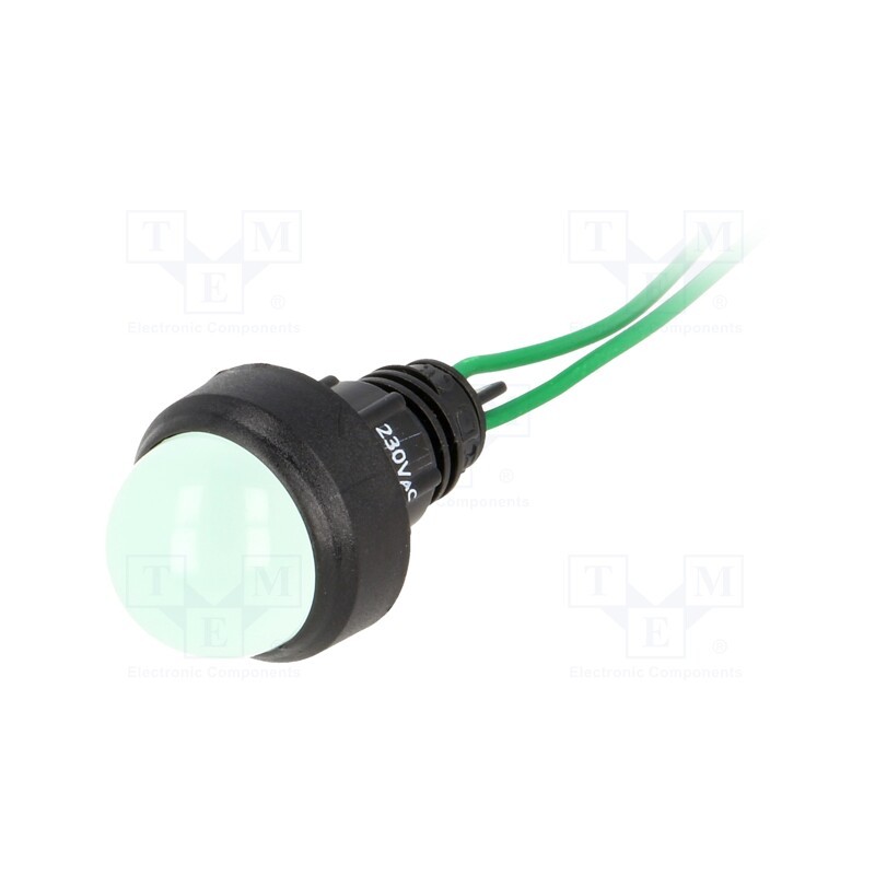 1 pcs x POLAM-ELTA - LG-D20-230AC - Indicator: LED, prominent, green, 230VAC, Ø13mm, IP40, leads 300mm