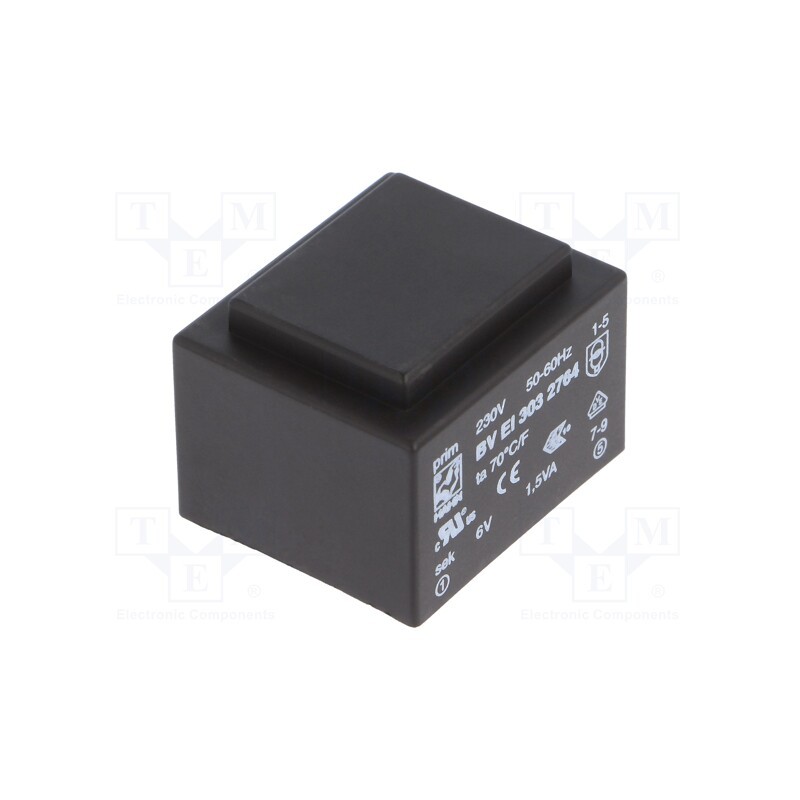 1 pcs x HAHN - BV EI 303 2764 - Transformer: encapsulated, 1.5VA, 230VAC, 6V, 250mA, PCB, BVEI