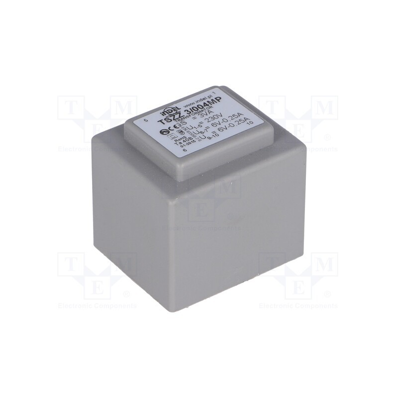 1 pcs x INDEL - TSZZ3/004MP - Transformer: encapsulated, 3VA, 230VAC, 6V, 6V, 250mA, 250mA, PCB