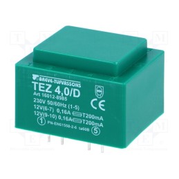 1 pcs x BREVE TUFVASSONS - TEZ4/D230/12-12V - Transformer: encapsulated, 4VA, 230VAC, 12V, 12V, 166.6mA, 166.6mA