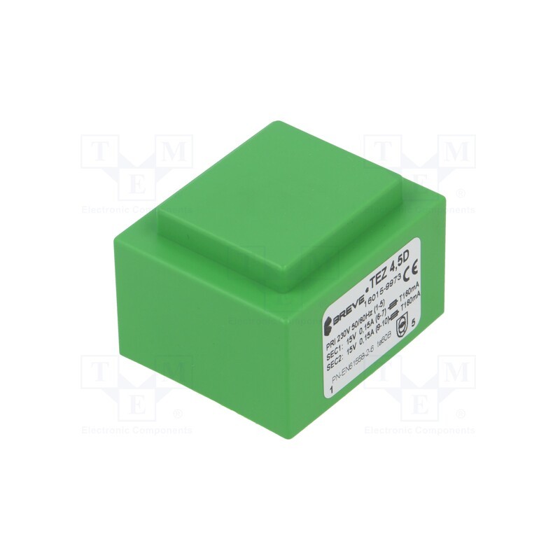 1 pcs x BREVE TUFVASSONS - TEZ4.5/D230/15-15V - Transformer: encapsulated, 4.5VA, 230VAC, 15V, 15V, 150mA, 150mA