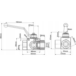 Hydraulic manual ball valve, 3-way, 1 2, 70l