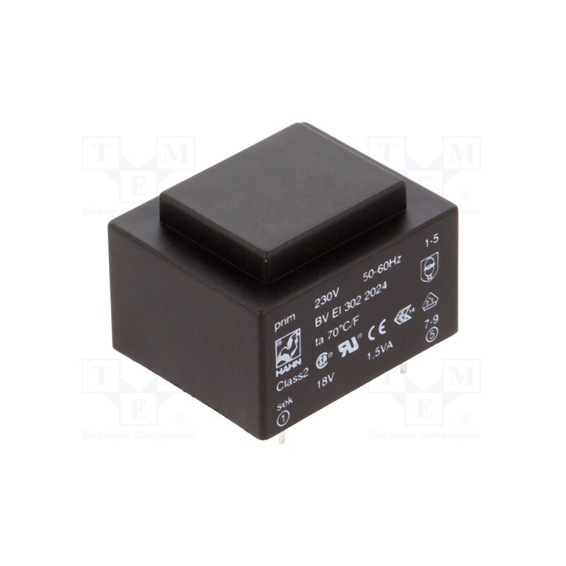 1 pcs x HAHN - BV EI 302 2024 - Transformer: encapsulated, 1.5VA, 230VAC, 18V, 83mA, PCB, BVEI