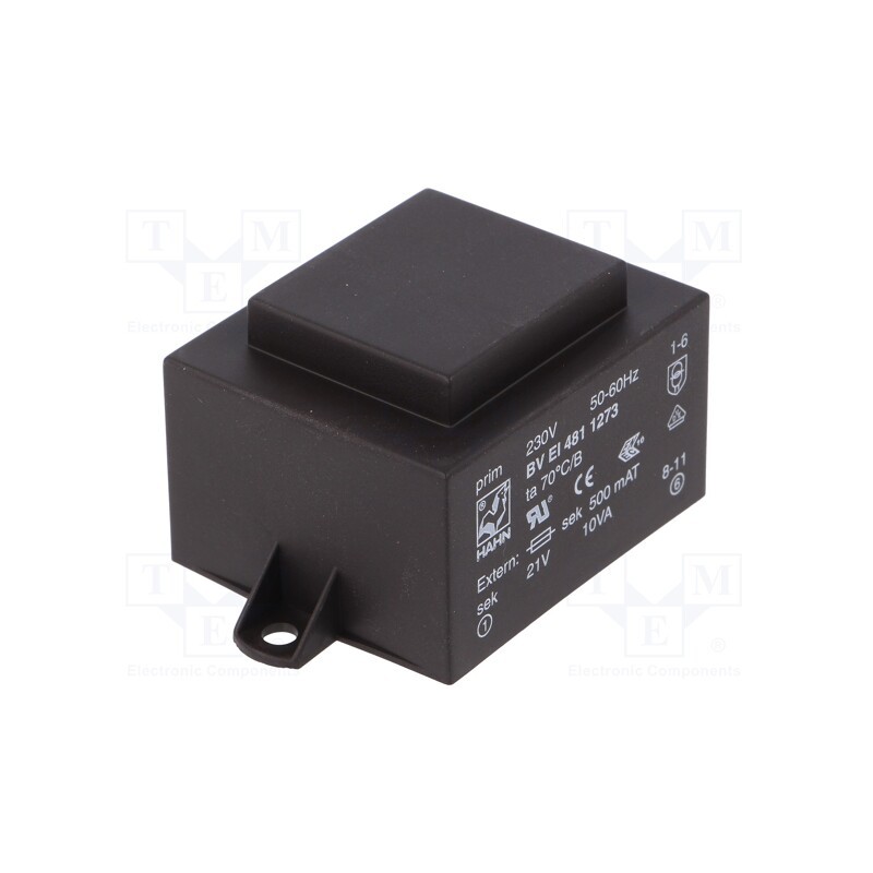 1 pcs x HAHN - BV EI 481 1273 - Transformer: encapsulated, 10VA, 230VAC, 21V, 477mA, PCB, BVEI