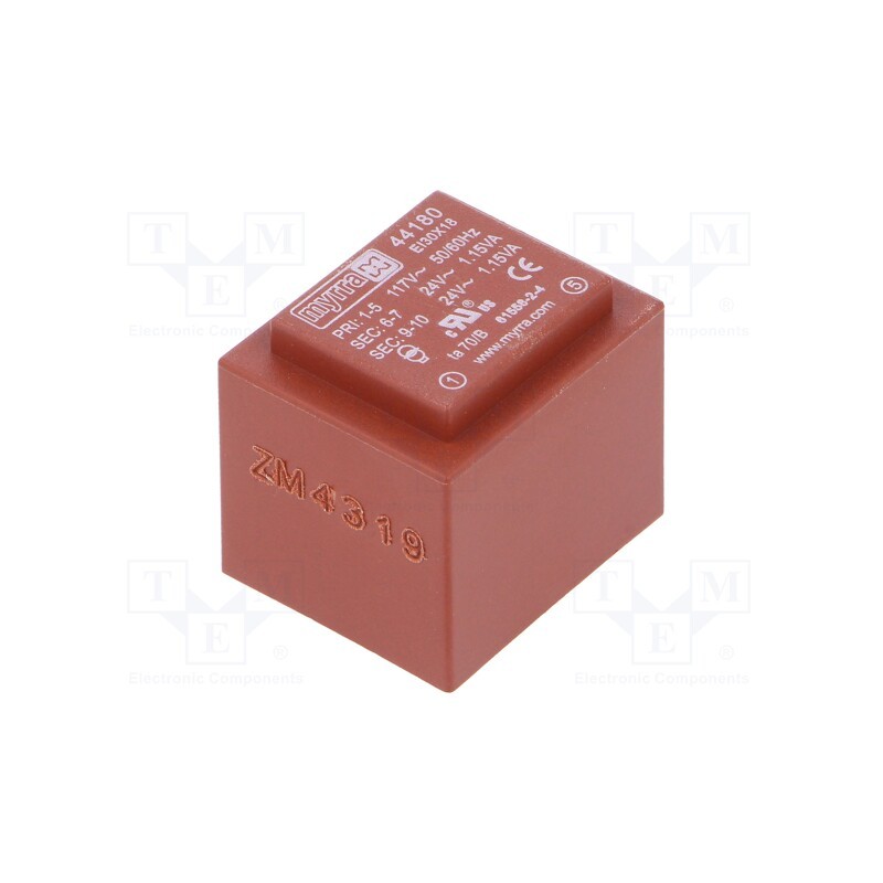 1 pcs x MYRRA - 44180 - Transformer: encapsulated, 2.3VA, 117VAC, 24V, 24V, 48mA, 48mA, PCB