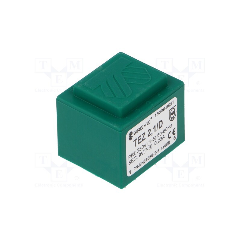 1 pcs x BREVE TUFVASSONS - TEZ2.1/D230/9V - Transformer: encapsulated, 2.1VA, 230VAC, 9V, 233mA, PCB, IP00, TEZ