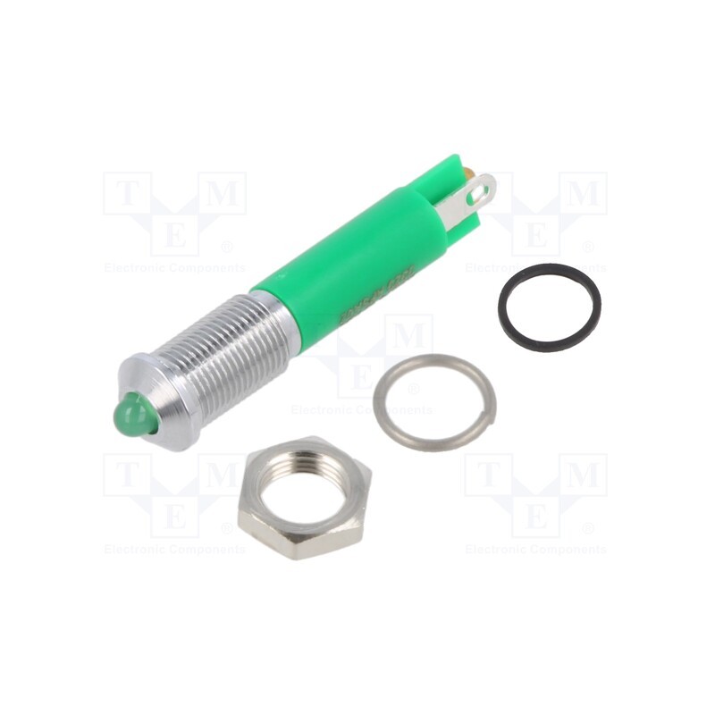 1 pcs x APEM - Q6P1CXXG12E - Indicator: LED, prominent, green, Ø6mm, IP67, brass, ØLED: 3mm, Q6