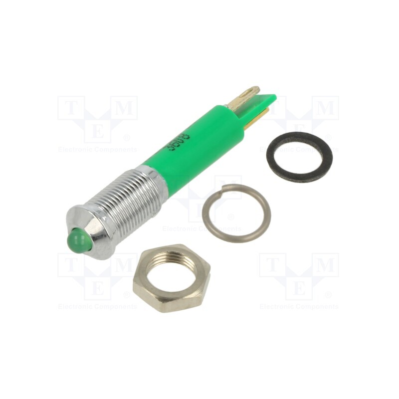 1 pcs x APEM - Q6P1CXXG24E - Indicator: LED, prominent, green, Ø6mm, IP67, brass, ØLED: 3mm, Q6