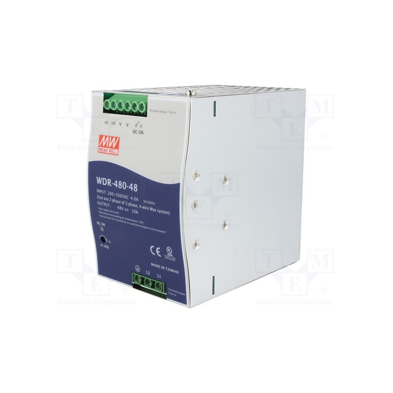 1 pcs x MEAN WELL - WDR-480-48 - Power supply: switched-mode, for DIN rail, 480W, 48VDC, 10A, OUT: 1