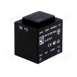 1 pcs x HAHN - BV EI 306 3601 - Transformer: encapsulated, 3.6VA, 230VAC, 12V, 300mA, PCB, BVEI