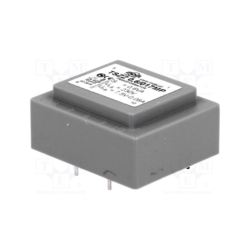 1 pcs x INDEL - TSZZ0.6/017MP - Transformer: encapsulated, 0.6VA, 230VAC, 7.5V, 80mA, PCB, IP00